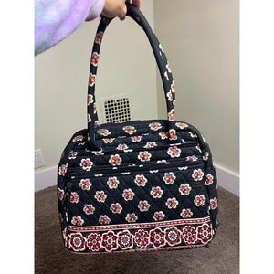 Vera Bradley‎ Quilted Floral Satchel Purse Handbag Black Zip Top